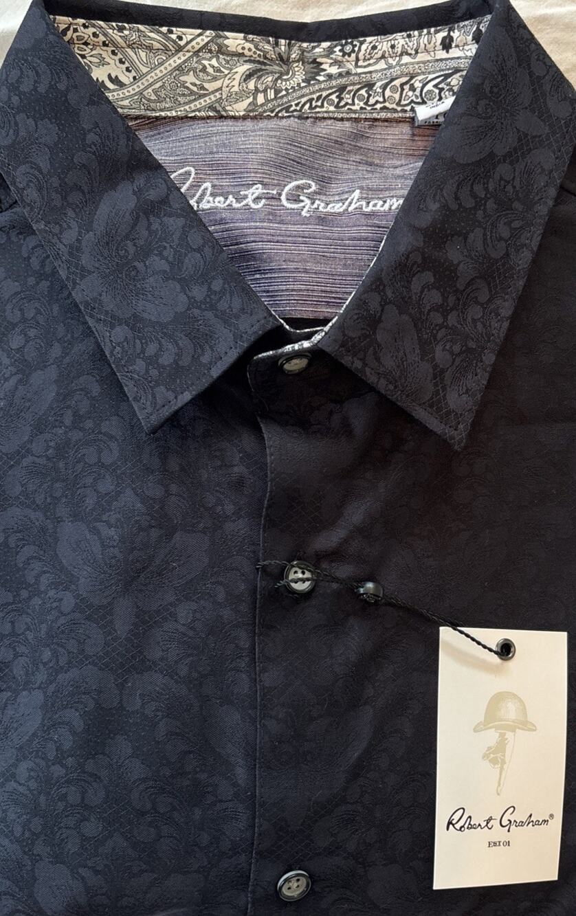 NWT Robert Graham Bayview Classic Fit Men 4XL Button Up Floral Black Shirt $178